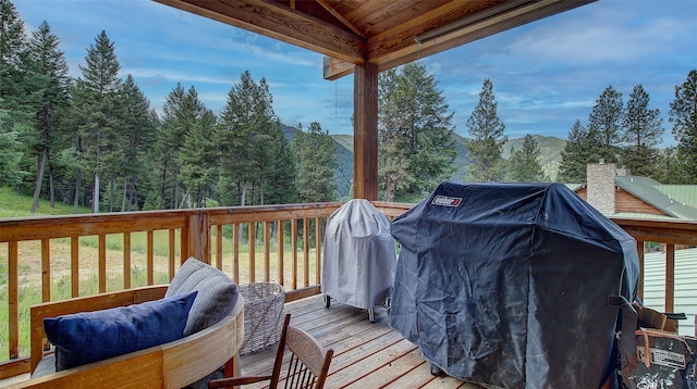 wooden terrace with grilling area