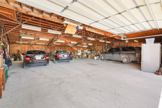 garage with a garage door opener