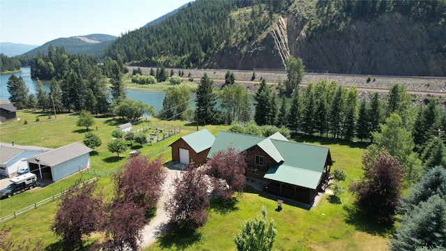 aerial view with a water and mountain view