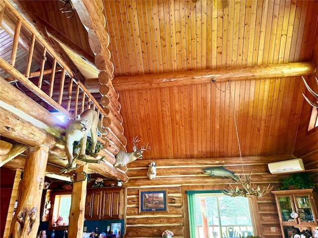 room details featuring wooden ceiling and beamed ceiling