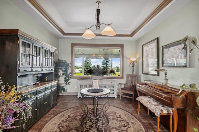 282 Mcwenneger Dr, Kalispell, MT 59901 - sitting room with a chandelier, a tray ceiling, and ornamental molding