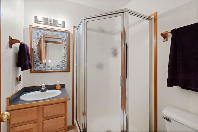 112 Glen View Dr, Eureka, MT 59917 - full bathroom featuring vanity, toilet, and a stall shower
