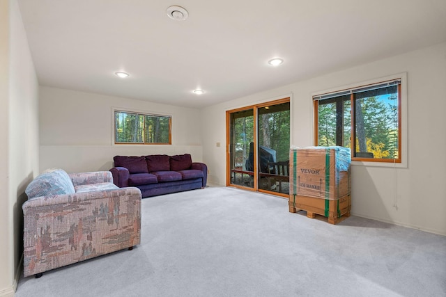 112 Glen View Dr, Eureka, MT 59917 - carpeted living room featuring baseboards, a healthy amount of sunlight, and recessed lighting