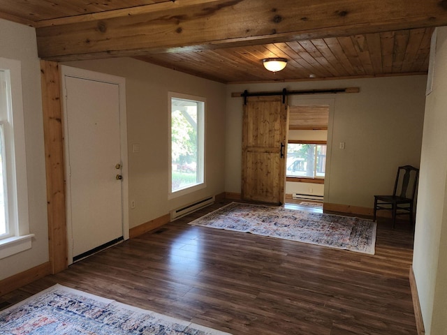 213 Washington St, Thompson Falls, MT 59873 - entrance foyer with a barn door, wood ceiling, and baseboard heating