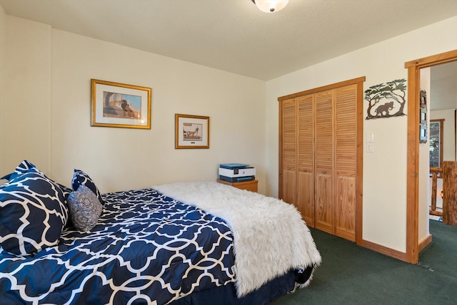 carpeted bedroom with a closet