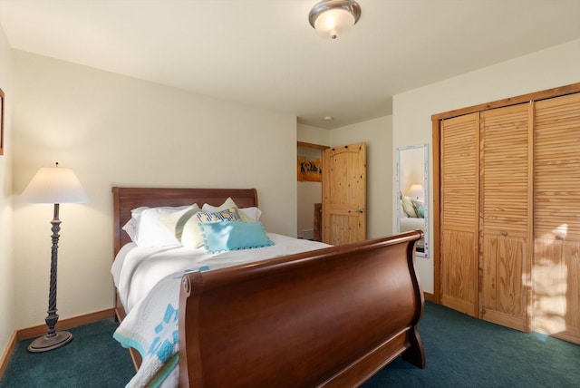 carpeted bedroom with a closet