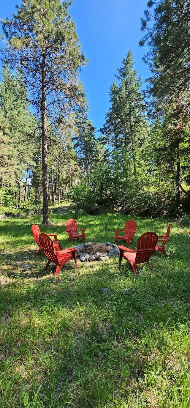 view of yard featuring an outdoor fire pit