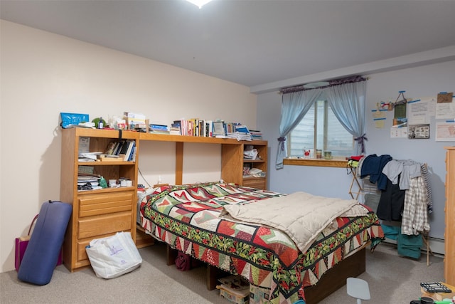 bedroom featuring a baseboard radiator and carpet