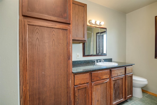 bathroom with tile patterned floors, vanity, and toilet