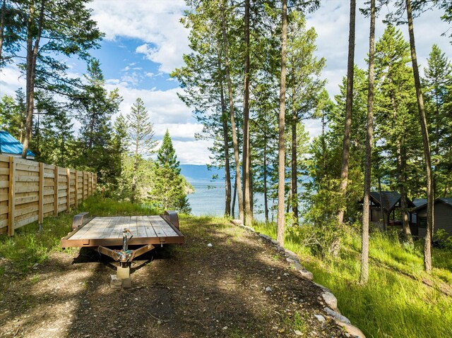 view of yard with a water view