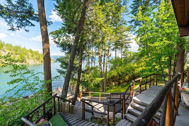 deck with a water view