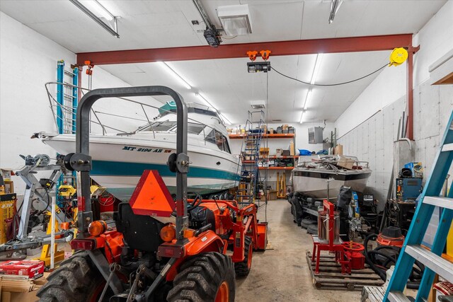 garage featuring a workshop area