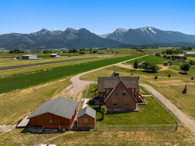 aerial view featuring a mountain view and a rural view