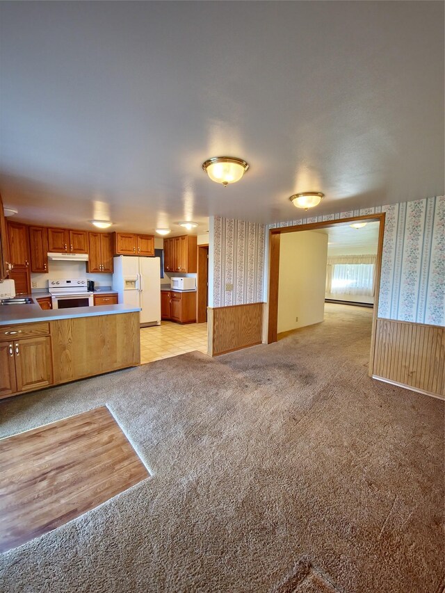 512 S Oak St, Townsend, MT 59644 - unfurnished living room featuring wallpapered walls, light colored carpet, and a sink