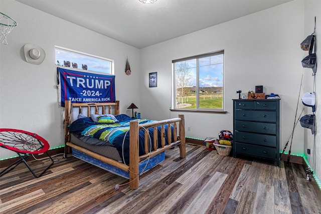 bedroom with dark hardwood / wood-style floors