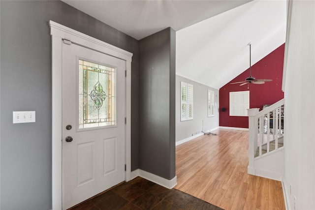 963 Colorado Ave, Whitefish, MT 59937 - foyer entrance with stairway, vaulted ceiling, and a ceiling fan