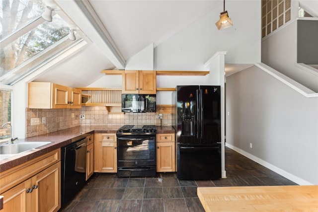 963 Colorado Ave, Whitefish, MT 59937 - kitchen featuring black appliances, backsplash, tile countertops, and open shelves