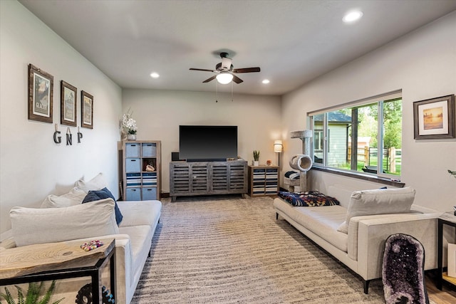 living room with ceiling fan