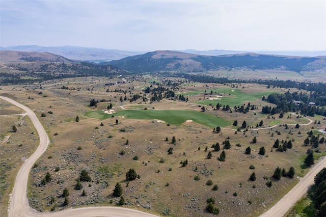 bird's eye view with a mountain view