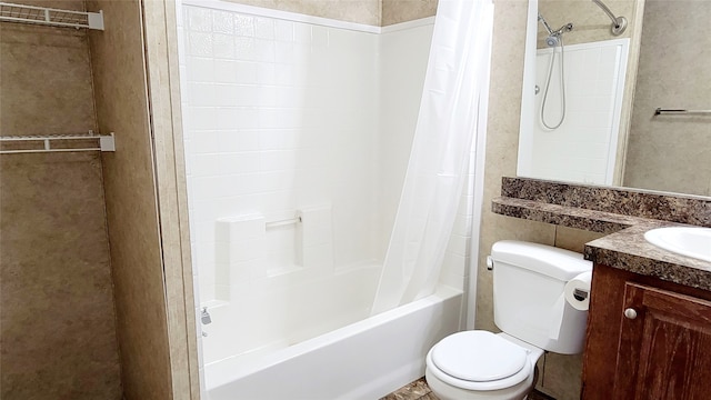 full bathroom featuring shower / bath combo, vanity, and toilet