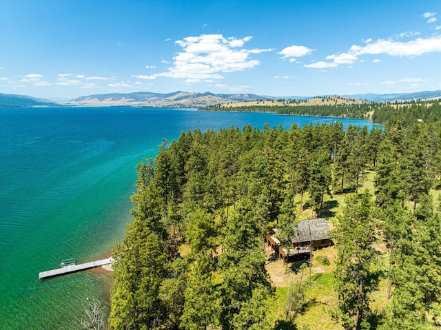 birds eye view of property with a water and mountain view