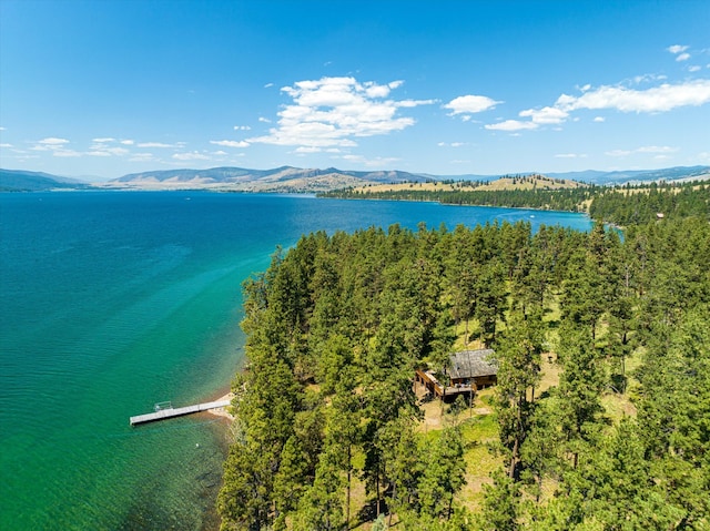 bird's eye view featuring a water and mountain view