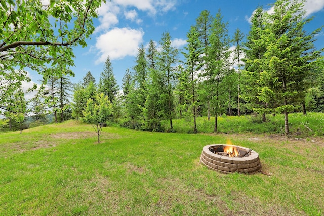 view of yard featuring an outdoor fire pit