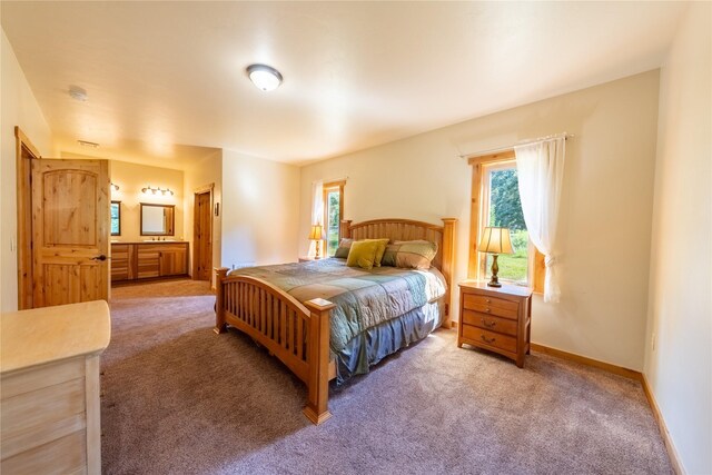 carpeted bedroom with access to exterior