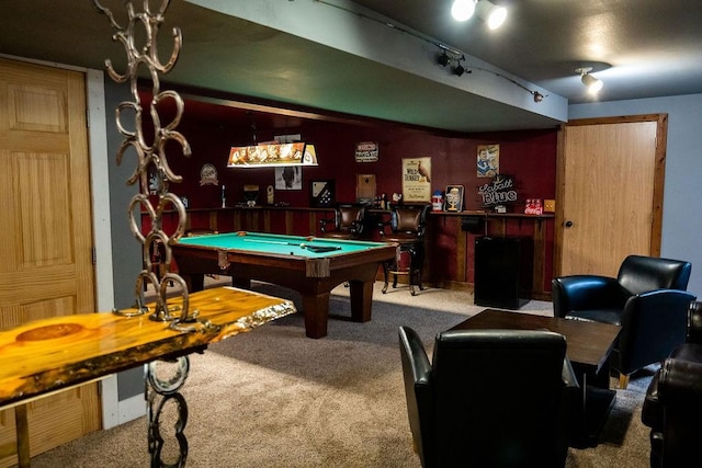 game room featuring billiards and carpet flooring