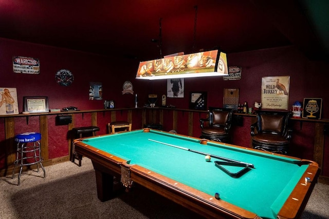 playroom featuring pool table and carpet