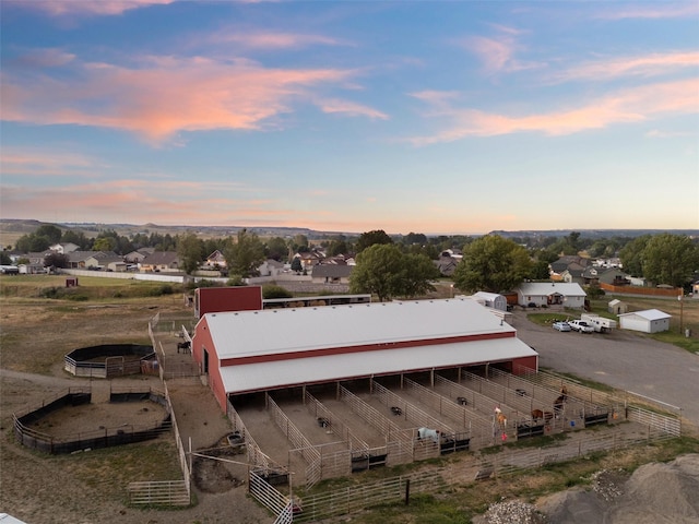 view of aerial view at dusk