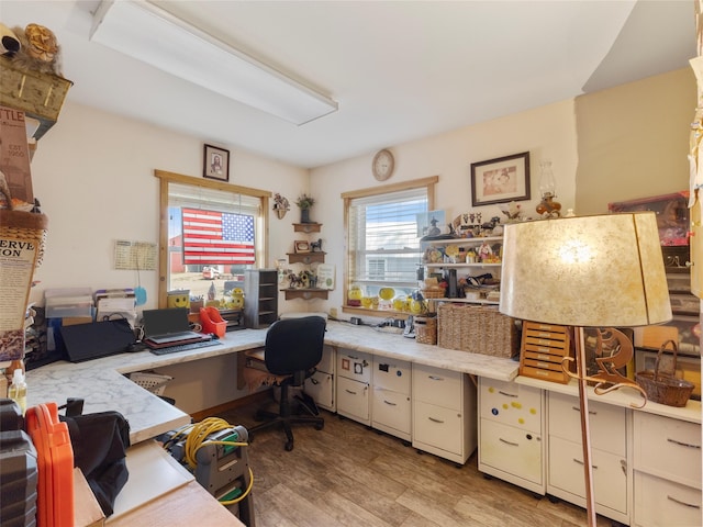 office with light wood-type flooring