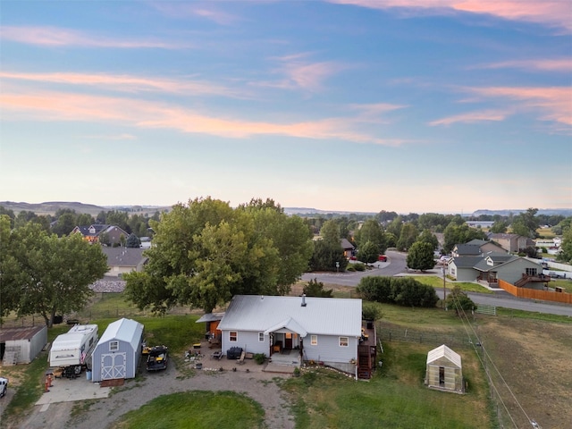 view of aerial view at dusk