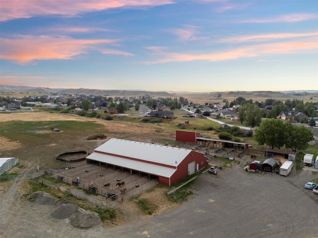 aerial view at dusk with a mountain view