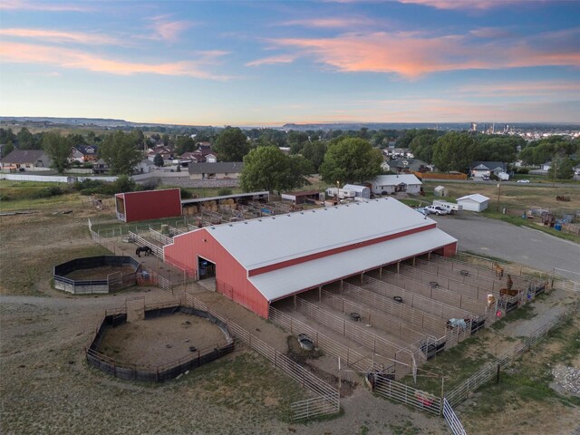 view of aerial view at dusk