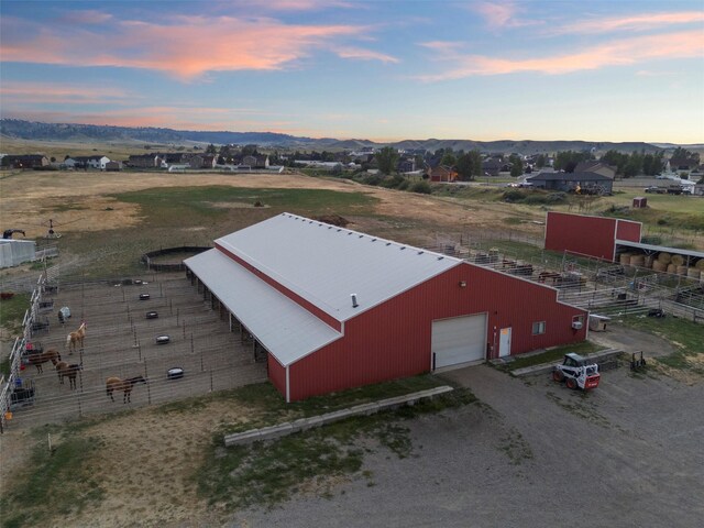 view of aerial view at dusk