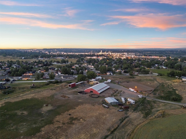 view of aerial view at dusk