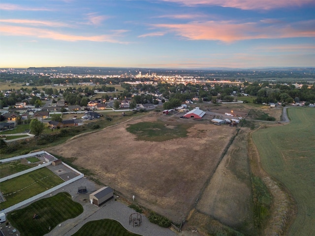 view of aerial view at dusk