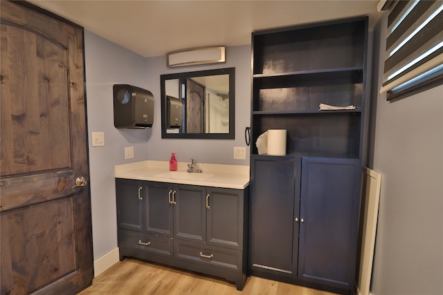 bathroom with hardwood / wood-style flooring and vanity