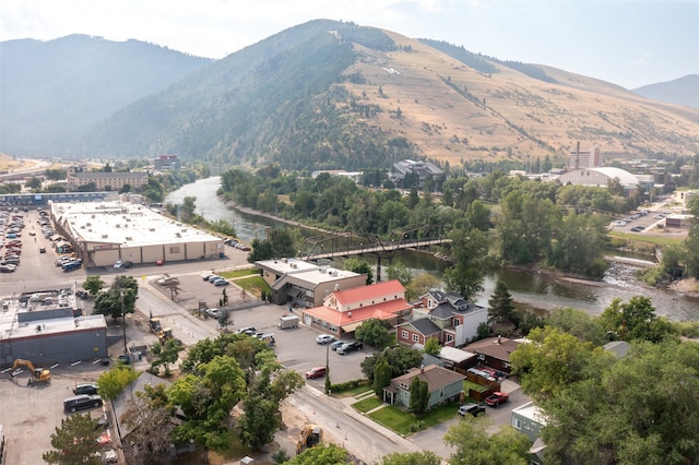 drone / aerial view featuring a mountain view