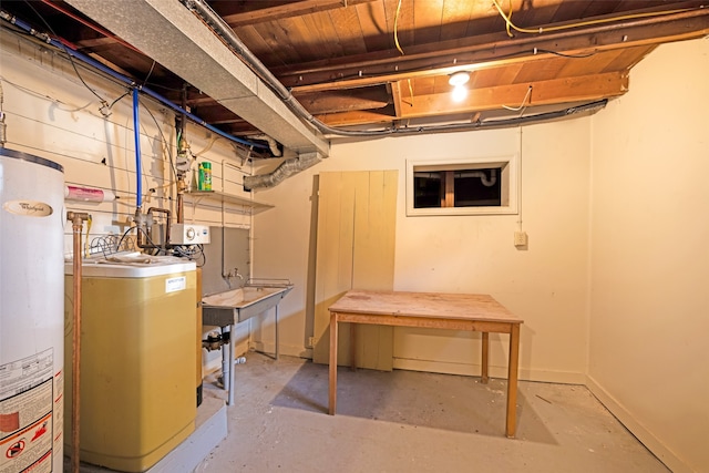 basement with water heater