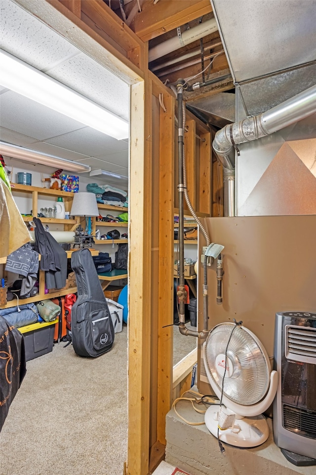 basement featuring carpet flooring