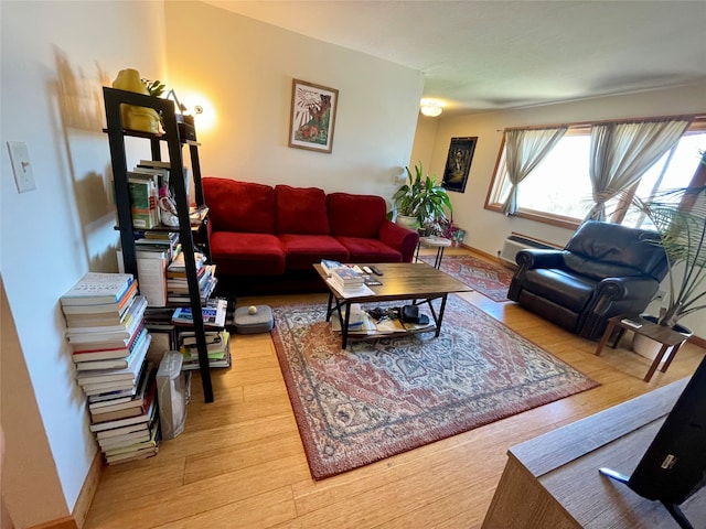 living room with light hardwood / wood-style floors