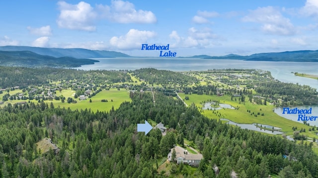 aerial view with a water and mountain view