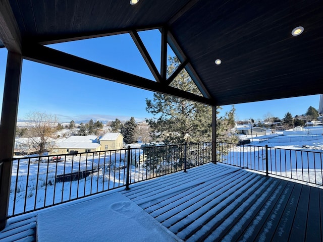 view of snow covered deck