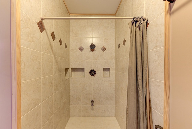 bathroom with a shower with shower curtain