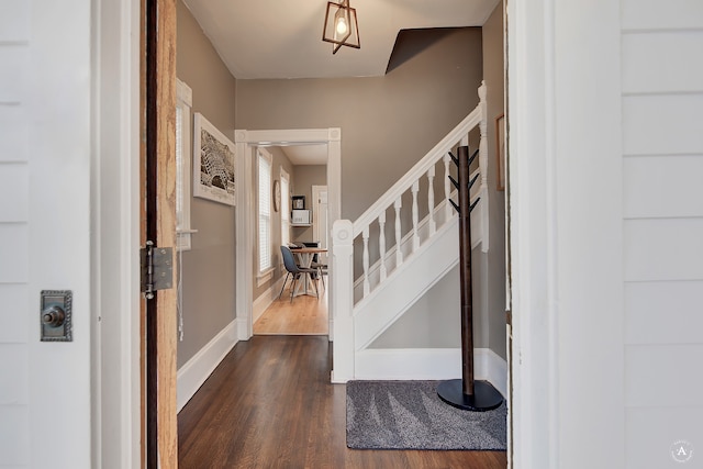 entrance foyer with dark hardwood / wood-style flooring