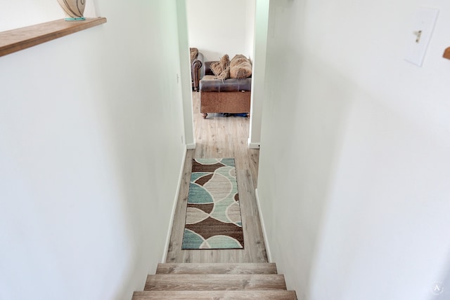 stairs featuring hardwood / wood-style flooring