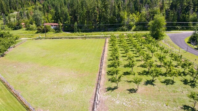 birds eye view of property with a rural view