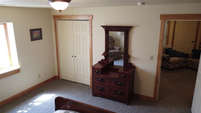 bedroom featuring carpet floors and a closet